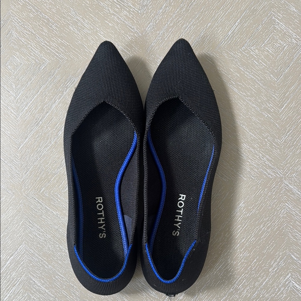 Rothy's Black and Blue Flats with Pointed Toe